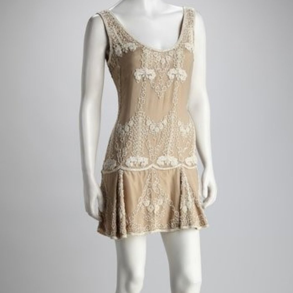Shoreroad Small Beige with Cream Beaded Mini Dress